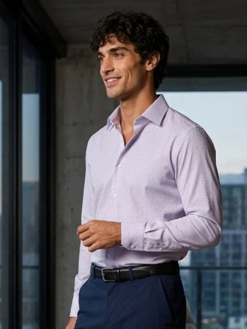 Alynn Purple Grid Geo Slim Fit Microfiber Dress Shirt/31652